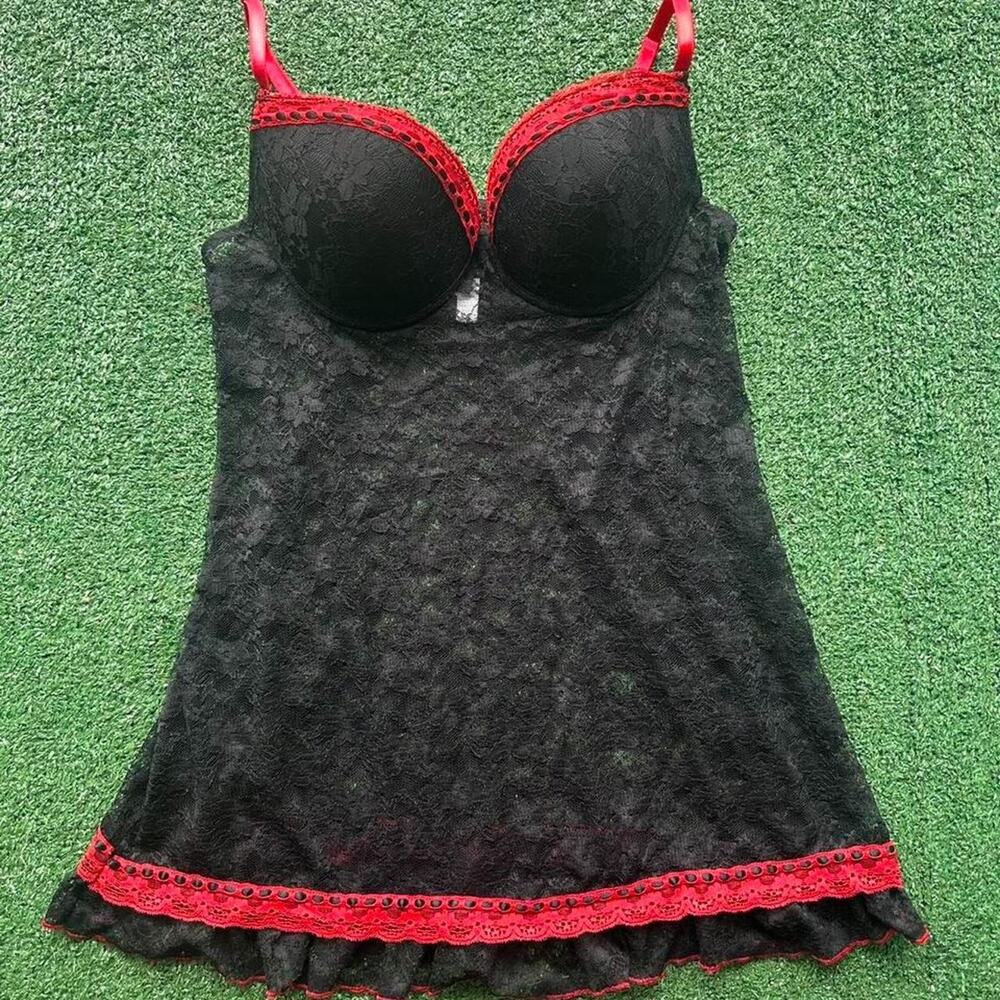 y2k lace slip with ruffle trim